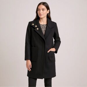 🆕 Ann Taylor Black Wool-Blend Coat XXS (Oversized Fits to SM) Gold Button Front